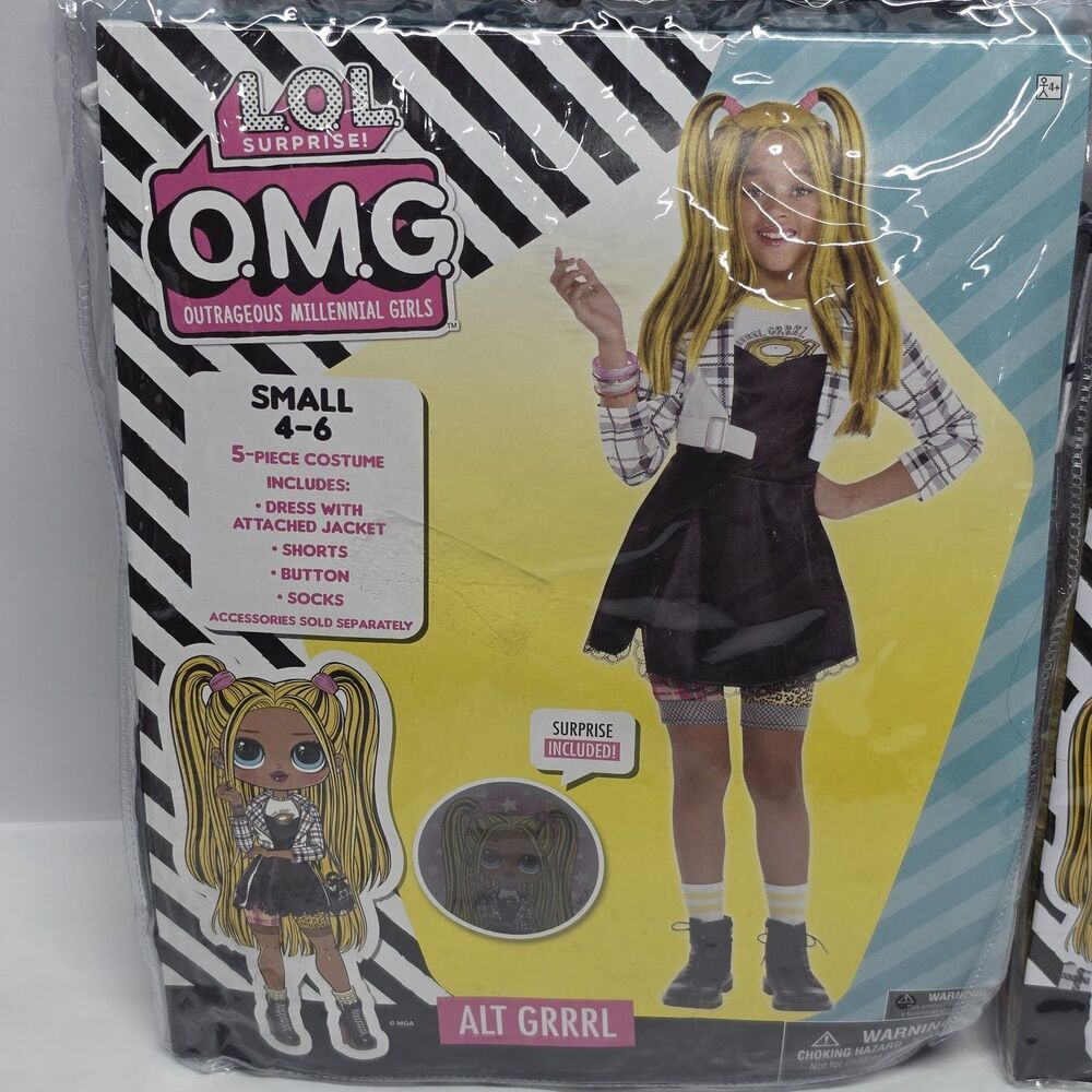 LOL Surprise OMG Alt Grrrl Kids Halloween Costume & Wig (Child Sz Small 4/6) NEW - Picture 7 of 7